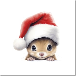 Christmas Peeking Baby Squirrel Posters and Art